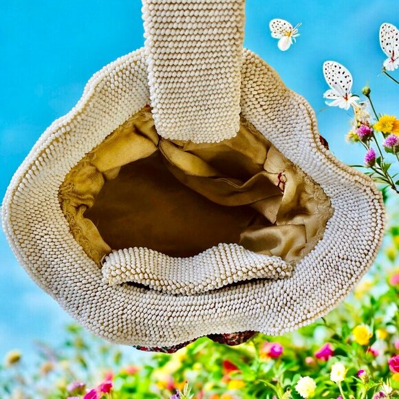 Vintage BEADED Drawstring Wrist Pouch Bag Flapper Art Deco Small - Picture 4 of 13